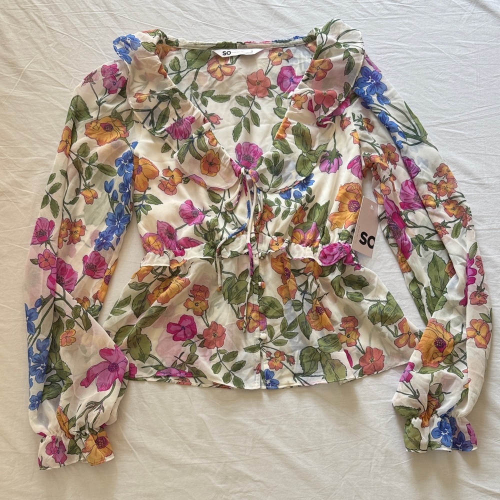 NWT Women's Floral Blouse - Pink, Green, Blue, Orange
